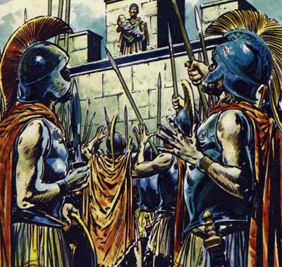 Aleksanteri Suuri oli Makedonian Filip II:n poika (värilitografia). tekijältä Jesus Blasco
