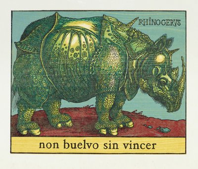 Green Rhino, 2007 (puupiirros) tekijältä Jim Monson