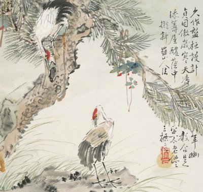 Kurkkupari männyn vieressä, 1857 tekijältä Jin Yuan