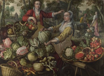 Neljä elementtiä: Maa. Hedelmä- ja vihannesmarkkinat lento Egyptiin taustalla - kirjoittanut Beuckelaer (Beuckelaer), Joachim (1533-1574) - 1569 National Gallery, Lontoo tekijältä Joachim Beuckelaer