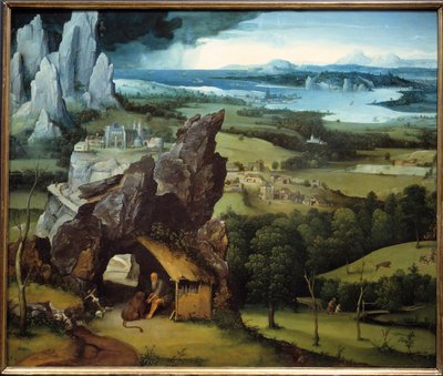 Joachim Patinirin (1485-1524) Maisema Pyhän Hieromuksen maalauksella tekijältä Joachim Patinir