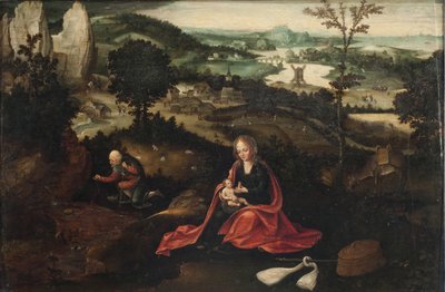 Lepo Egyptin pakomatkalla (öljy paneelille) tekijältä Joachim Patinir