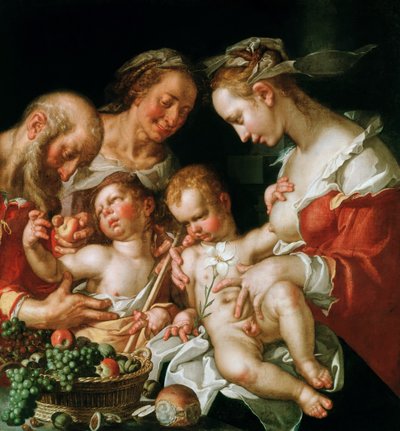 Pyhä perhe Johannes Kastajan kanssa, n. 1600. tekijältä Joachim Wtewael or Utewael
