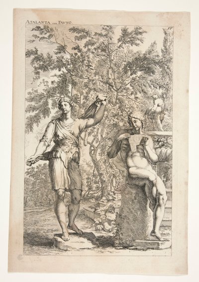 Atalanta ja faun, Ancient Sculptures Admired -sarjasta tekijältä Joachim von Sandrart