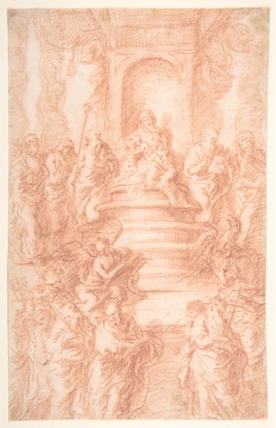 Die Heilige Sippe (Madonna mit Kind und St. Johannes) mit Propheten und Symbolen der vier Evangelisten tekijältä Joachim von Sandrart