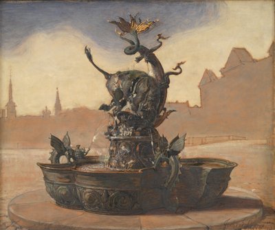 Luonnos Dragespringvandetille (lohikäärmeen suihkulähde) tekijältä Joakim Frederik Skovgaard