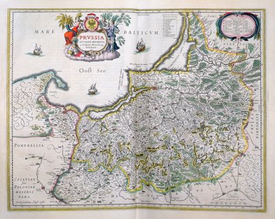 Itä-Preussin kartta. elokuvista "Le Theatre du Monde" tai "Nouvel Atlas" tekijältä Joan Blaeu