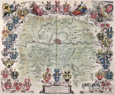 Frankfurtin ja ympäröivän alueen kartta, "Nova Hanc Territori Francofurtensis Tabulum", 1649 tekijältä Joan Blaeu