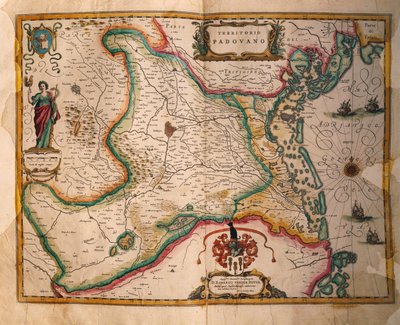 Kartta Paduanin alueesta teoksesta Theatrum civitatum et admirandorum Italiae, Joan Blaeu, kaiverrus. tekijältä Joan Blaeu