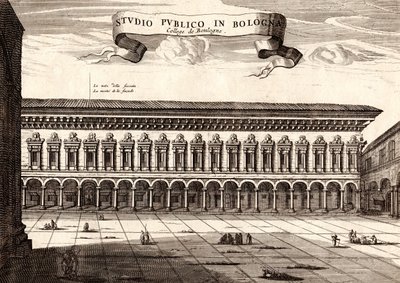 Archiginnasion palatsi, Bologna, Emilia-Romagna, Italia, kuparikaiverrus, n. 21x29 cm tekijältä Joan Blaeu