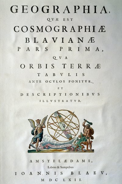 Joan Blaeun (1596-1673) Atlas maiorin I osan nimisivu, kuparikaiverrus, Amsterdam tekijältä Joan Blaeu