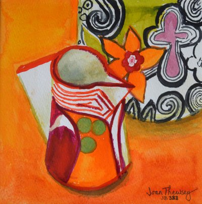 Art Deco kannu ja kulho,2000, (guassi) tekijältä Joan Thewsey