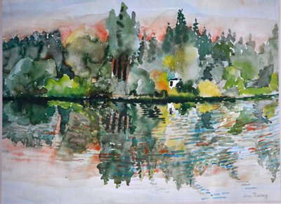 Järvi auringonlaskun aikaan, Bremes les Ardres, 2000, tekijältä Joan Thewsey
