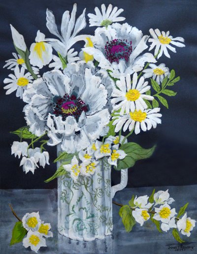 Valkoiset unikot, Marguerites ja Philadelphus, (guassi) tekijältä Joan Thewsey