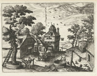 Majatalo kaivolla Maisemat, merimaisemat ja mielikuvitukselliset kaupunkimaisemat (sarjan nimi) tekijältä Joannes van Doetechum (I) (attributed to)