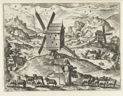 Maisema, jossa Kristus on hyvä paimen Maisemat, merimaisemat ja mielikuvitukselliset kaupunkimaisemat (sarjan nimi) tekijältä Joannes van Doetechum (I) (attributed to)