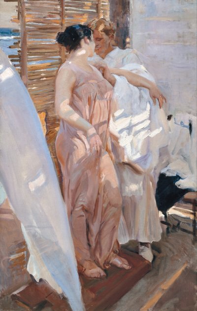 Vaaleanpunainen kaapu. Kylvyn jälkeen tekijältä Joaquín Sorolla