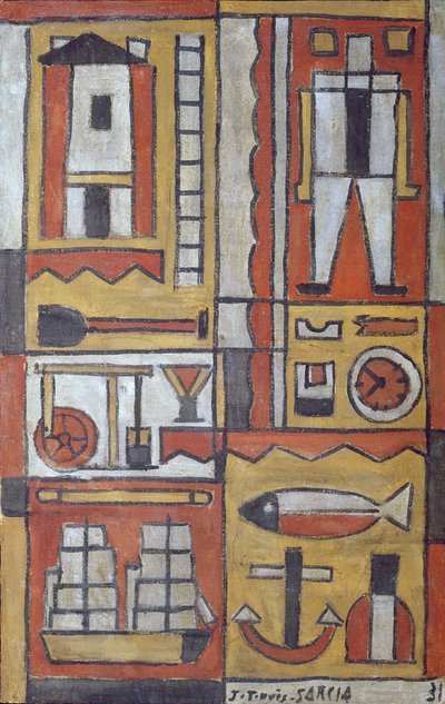 Rakentava (tempera kankaalle) tekijältä Joaquin Torres-Garcia