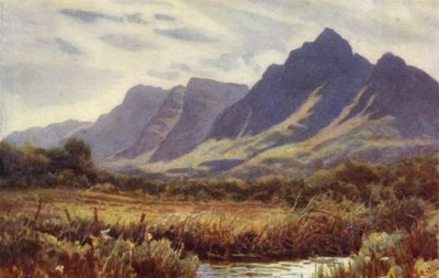 Cape Peninsula, Etelä-Afrikka: Pöytävuori Cape Flatsista (väri litho) tekijältä Joaquin Xaudaru y Echau
