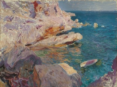 Jávea kiviä valkoisella veneellä. 1905 tekijältä Joaquín Sorolla