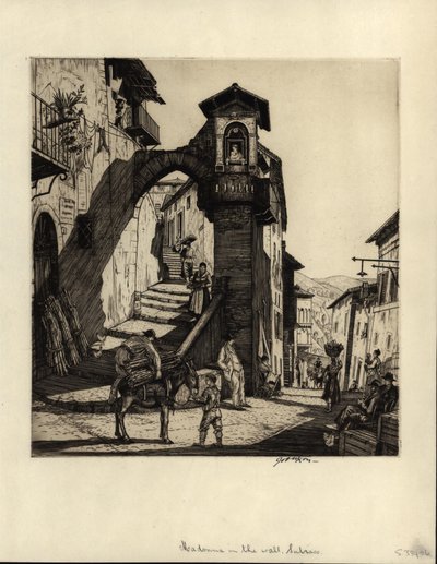 Madonna seinässä, Subiaco, 1929 (kuivakärkikaiverrus) tekijältä Job Nixon
