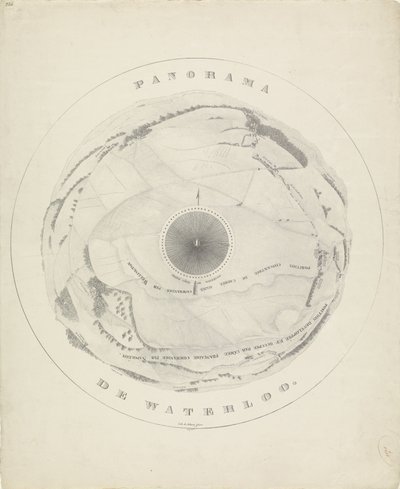 Panoraama Waterloon taistelukentältä, 1815 Panorama de Waterloo (otsikko esineessä) tekijältä Jobard frères