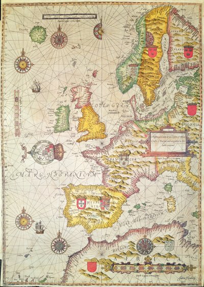 Tämän kirjan yleinen hoito ja kuvaus Euroopan meren rannikoista ja navigoinnista (käsinvärinen kaiverrus) tekijältä Jodocus Hondius