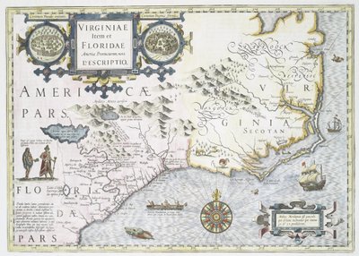 Uusi kuvaus Amerikan Virginian ja Floridan maakunnista, 1636 tekijältä Jodocus Hondius