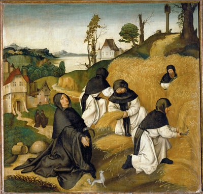 Sistertsiläismunkit sadonkorjuu (tempera puulle) tekijältä Joerg the Elder Breu