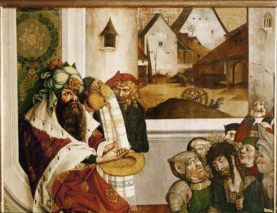 Pontius Pilatus pesemässä käsiään (tempera kuusipuulle). tekijältä Joerg the Elder Breu