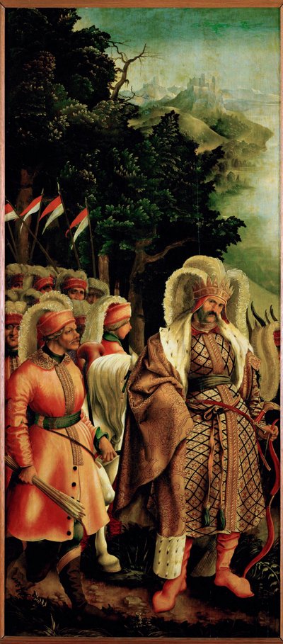 Pyhän Ursulan marttyyrikuoleman, vasemmanpuoleinen suljin on
Ursula-alttarin tekijältä Joerg the Elder Breu