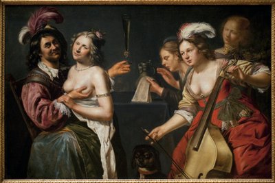 Tuhlaajapoika eli "viiden aistin allegoria". Johannes Baeckin (n. 1600-1654) maalaus öljy kankaalle tekijältä Johan Baeck