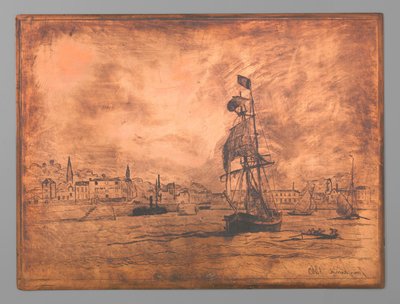 Honfleurin satama tekijältä Johan Barthold Jongkind (signed by artist)