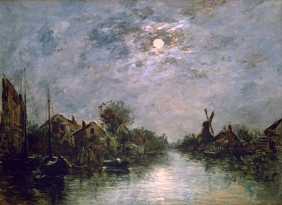Hollannin kanava kuutamossa, c1840-1891 tekijältä Johan Barthold Jongkind