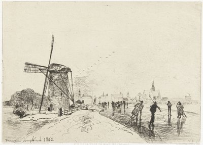 Näkymä Maassluisiin Vue de la ville de Maaslins (Hollanti) (otsikko esineessä) tekijältä Johan Barthold Jongkind