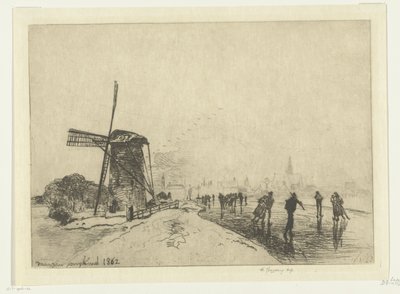 Näkymä Maassluisiin Vue de la ville de Maaslins (Hollanti) (otsikko esineessä) tekijältä Johan Barthold Jongkind