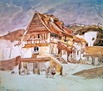 Vanhat talot Dieppessä, Normandiassa, Ranskassa, 1851 (kynä, muste ja wc paperilla) tekijältä Johan Barthold Jongkind