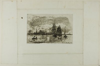 Laskeva aurinko, Antwerpenin satama tekijältä Johan Barthold Jongkind