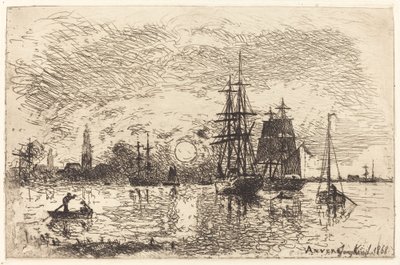 Auringonlasku, Antwerpenin satama tekijältä Johan Barthold Jongkind
