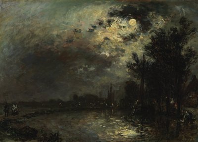 Näkymä Overschiestä Moonlightissa, 1872 tekijältä Johan Barthold Jongkind