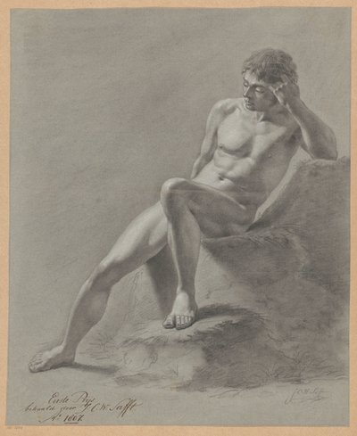 Istuva alaston mies, näkymä edestä (1. palkinto 1807) tekijältä Johan Christiaan Willem Safft
