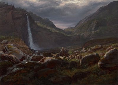 Feige-vesiputous (Feigefossen), Lysterfjord, Norja tekijältä Johan Christian Dahl