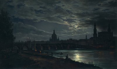 Moonlightin näkymä Dresdenistä, 1839 tekijältä Johan Christian Dahl