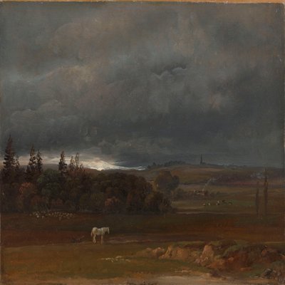 Pelto Dresdenin lähellä ja valkoinen hevonen tekijältä Johan Christian Dahl