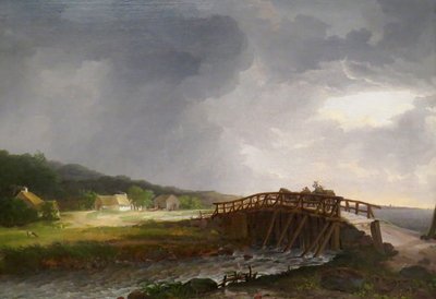 Tanskan kieli: Tryggevælde-joen silta ja näkymä Køgeen Tryggevælde-joen silta ja näkymä Køgeen, Seelanti tekijältä Johan Christian Dahl