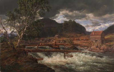 Hellefossen lähellä Hokksundia tekijältä Johan Christian Dahl