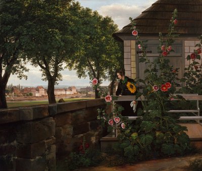 Julie Vogel puutarhassaan tekijältä Johan Christian Dahl