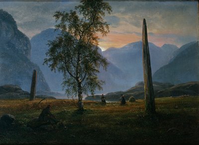 Maisema muistokivillä tekijältä Johan Christian Dahl