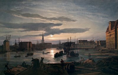 Norjalainen:  Kööpenhaminan satama kuunvalossa Kööpenhaminan satama kuunvalossa tekijältä Johan Christian Dahl