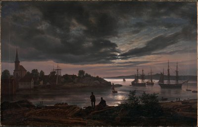 Norjalainen:  Larvik kuunvalossa Larvik by Moonlight tekijältä Johan Christian Dahl